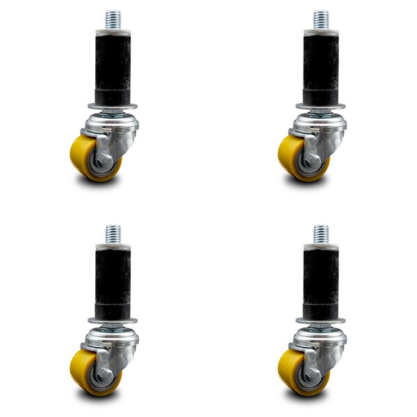 Low Profile Polyurethane 35mm Wheel 1-1/8 Inch Expanding Stem Caster, 4PK